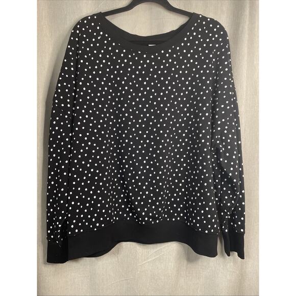 Old Navy Sweatshirt Women’s Sz XXL Black White Polka Dots Crewneck Long Sleeves - Picture 1 of 5